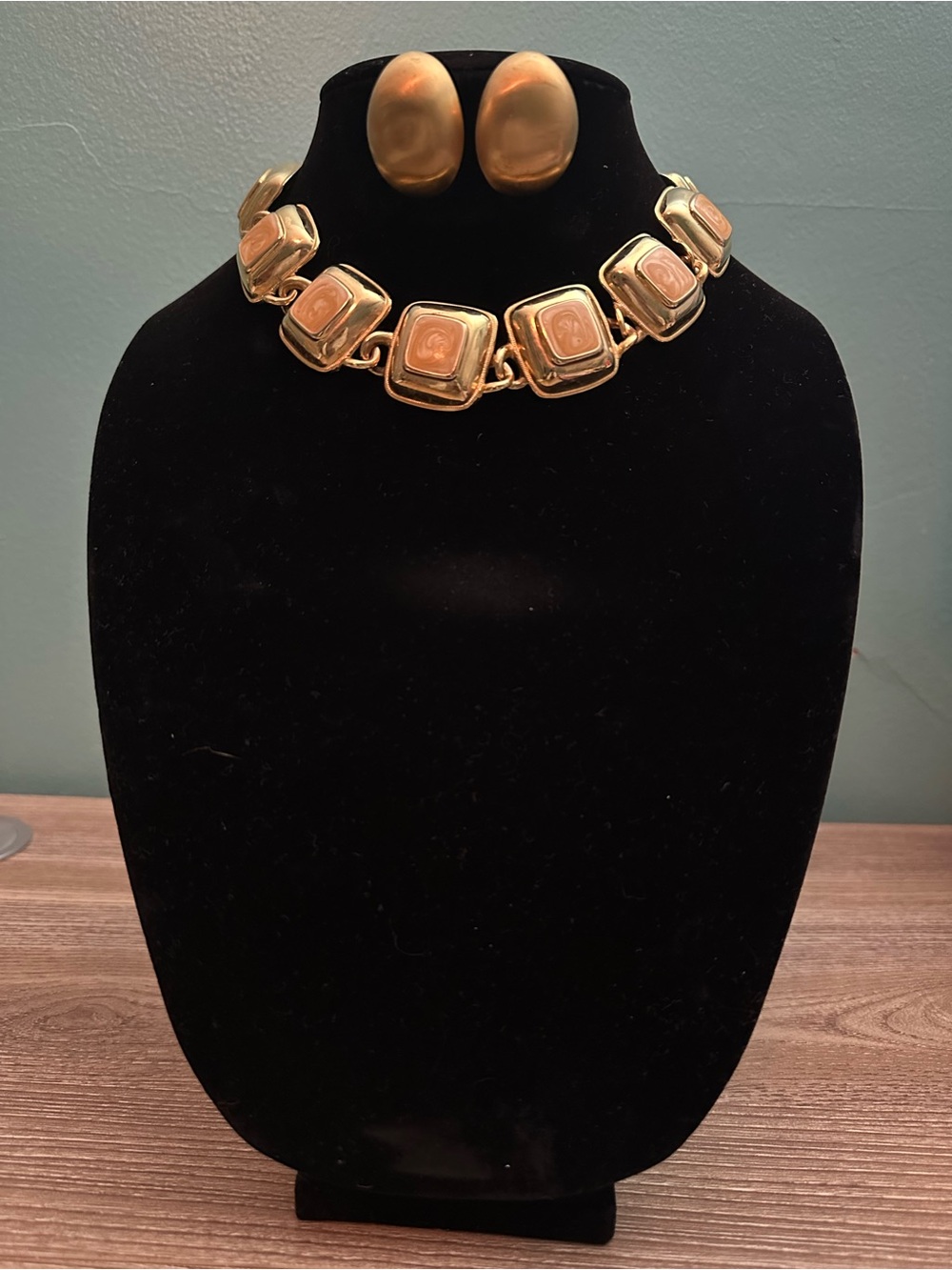 Gold-Tone Square Link Necklace and Earrings Bundle Gold